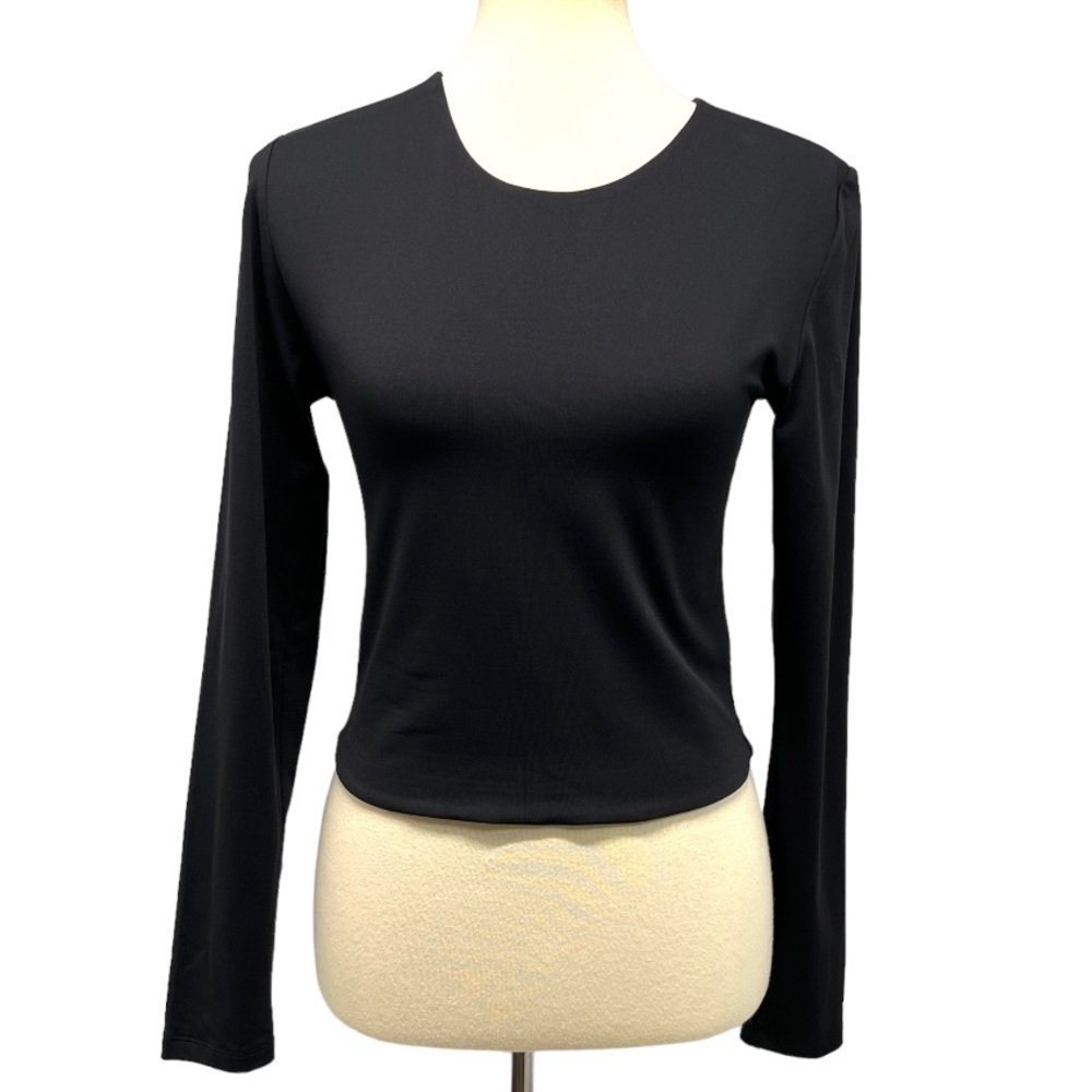 Babaton Aritzia Black Stretch Knit Long Sleeve Crop Top Women’s Large - Picture 5 of 14